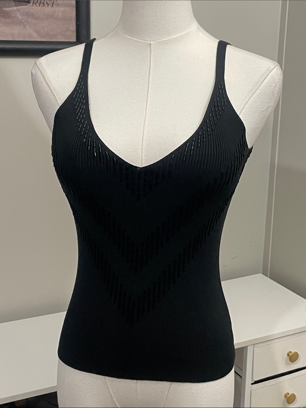 Spiegel-Beaded Ribbed V-Neck Cami (S)
